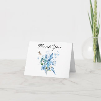 Elegant monokrom blå blomsterbukett tack kort
