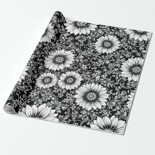 Elegant Monokrom Blommig Lyx Mönster (5) Presentpapper