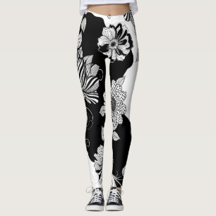 Elegant monokrom blommig lyxig mönster (4) leggings