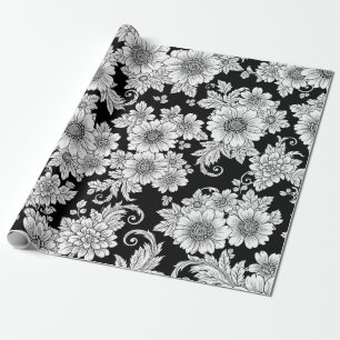 Elegant monokrom blomsterlyx mönster (2) presentpapper