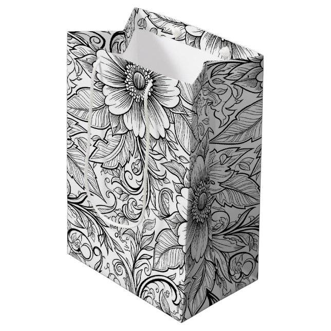 Elegant monokrom blomsterlyx mönster (3) (Framsidan Vinklad)