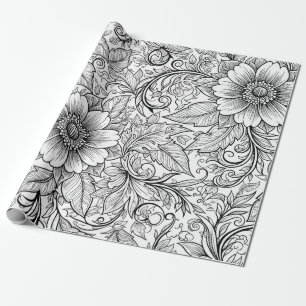 Elegant monokrom blomsterlyx mönster (3) presentpapper