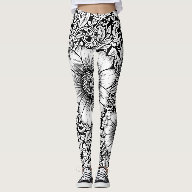 Elegant monokrom blomsterlyx mönster (7) leggings (Framsida)