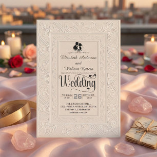 Elegant Monokrom Kream Beige Script Bröllop Inbjudningar