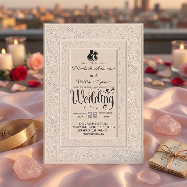Elegant Monokrom Kream Beige Script Bröllop  Inbjudningar (Skapare uppladdad)