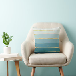 Elegant Monokromatisk övertoning Teal Guld Rand Kudde