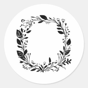 Elegant Monokrome Blommigt Ram Design Runt Klistermärke