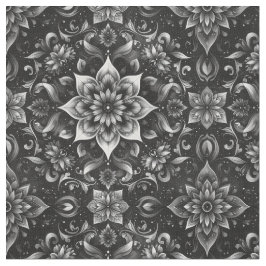 Elegant Monokrome Ornate Blommigt Fabric Tyg