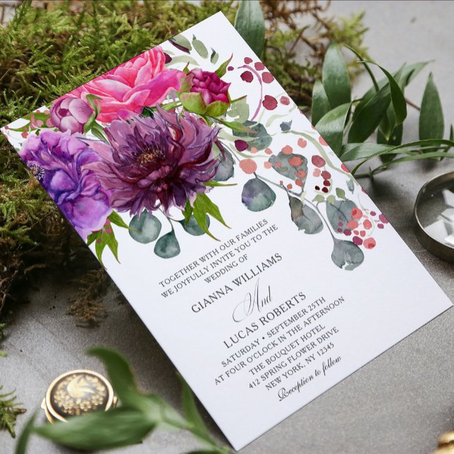Elegant Monokrome Watercolor Blommigt Bröllop Inbjudningar (Skapare uppladdad)
