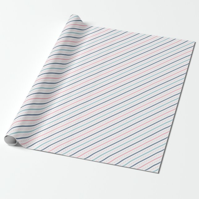 Elegant mönster av blå, rosa turkosa linjer, prick presentpapper (Utrullad)