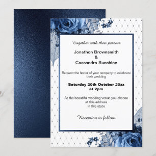 ELEGANT MÖNSTER BOUQUET BLOMMIGT NAVY BRÖLLOP INBJUDNINGAR