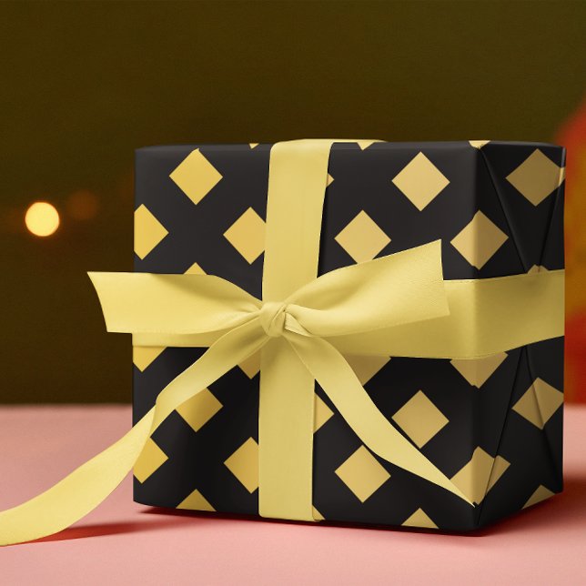 Elegant Mönster Geometric Black & Guld Presentpapper (Skapare uppladdad)