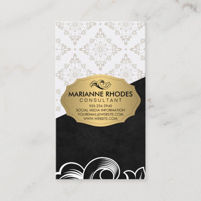 Elegant Mönster/Guld med Inslag/Färg-block Visitkort (Framsida)