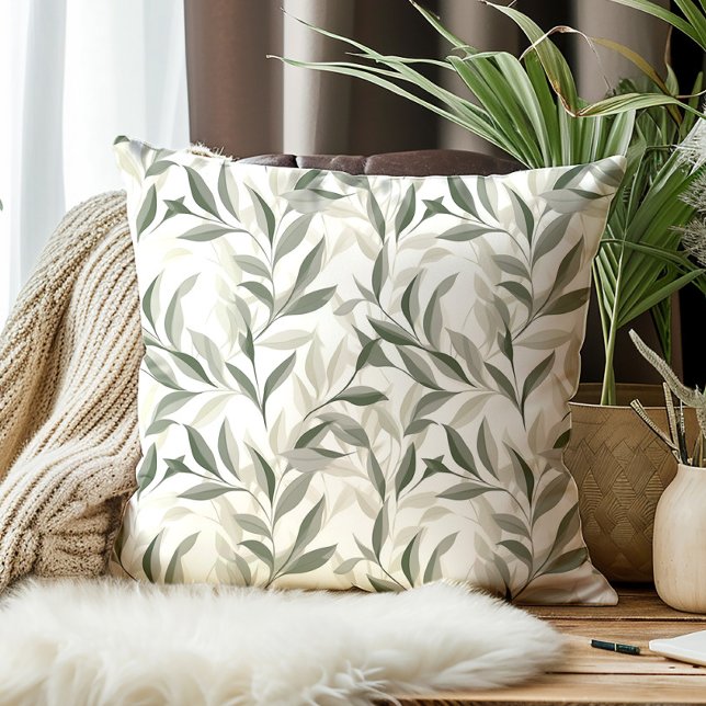 Elegant mönster med salvia gröna blad kudde (Green leaves decorator pillow)