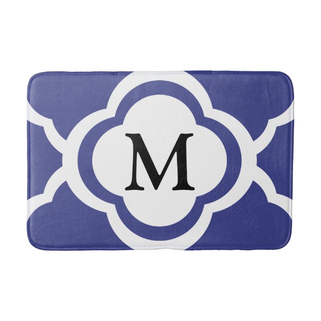 Elegant mönster monogram i marinblått  badrumsmatta (Framsidan)