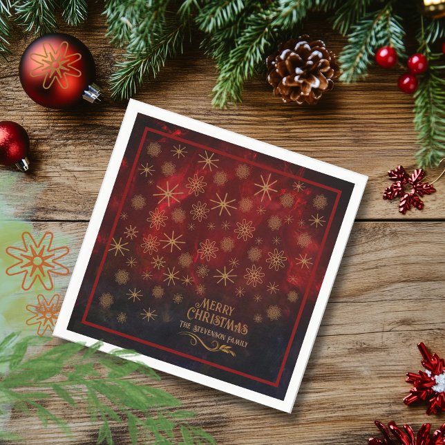 ELEGANT MÖNSTER RED GULD GOD JUL PAPPERSSERVETT (Elegant Pattern RED GOLD Merry Christmas Napkins)