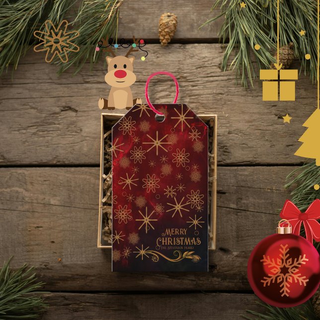 ELEGANT MÖNSTER RED GULD GOD JUL PRESENTETIKETT (Elegant Pattern RED GOLD Merry Christmas Gift Tags)