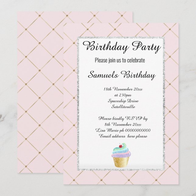 Elegant Mönster Rosa Cupcoa Design Birday Inbjudningar (Fram/baksida)