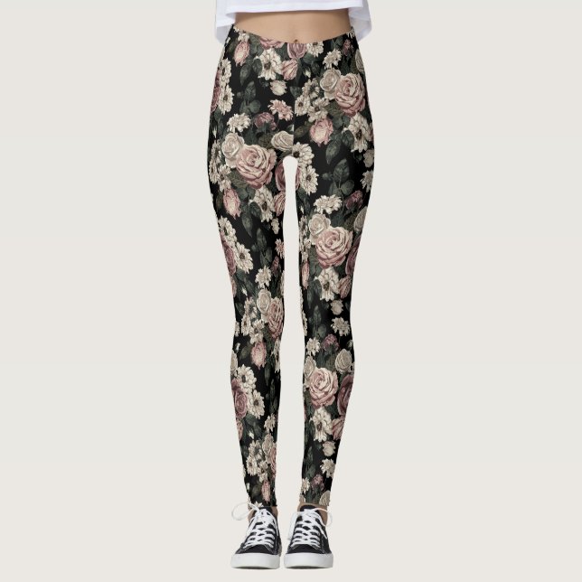 Elegant Mönster  Rustic Flowers Blommigt trädgård Leggings (Framsida)