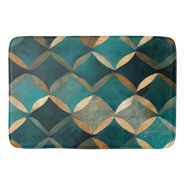Elegant mönster teal guld lyx badrumsmatta (Framsidan)