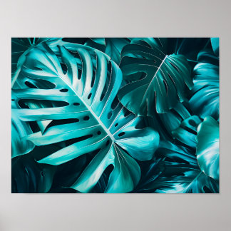 Elegant Monstera blad Horisontell Väggkonst Affisc
