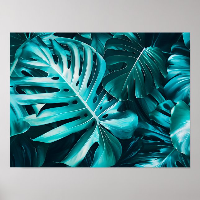 Elegant Monstera blad Horisontell Väggkonst Affisc (Framsidan)