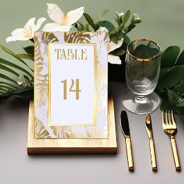 Elegant Monstera Gilded Guld Bröllop Bordsnummer