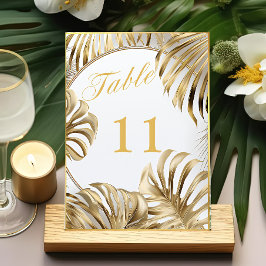 Elegant Monstera Gilded Guld Bröllop Bordsnummer