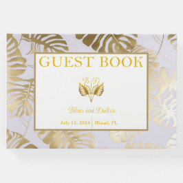Elegant Monstera Gilded Guld Bröllop Guest Bok