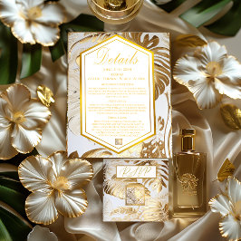 Elegant Monstera Gilded Guld Bröllop Information C OSA Kort