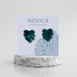 Elegant Monstera Löv Visning Earring Card Fyrkantigt Visitkort