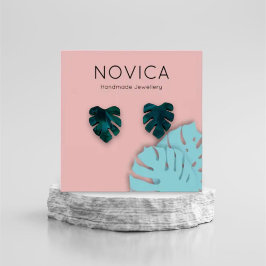 Elegant Monstera Löv Visning Earring Card Fyrkantigt Visitkort