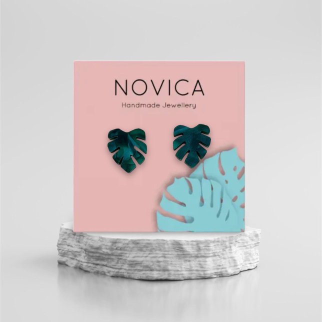 Elegant Monstera Löv Visning Earring Card Fyrkantigt Visitkort (Skapare uppladdad)