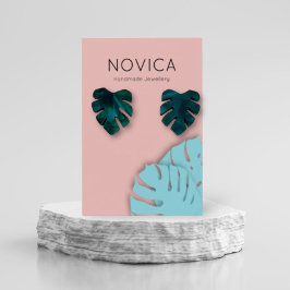 Elegant Monstera Löv Visning Earring Card Visitkort