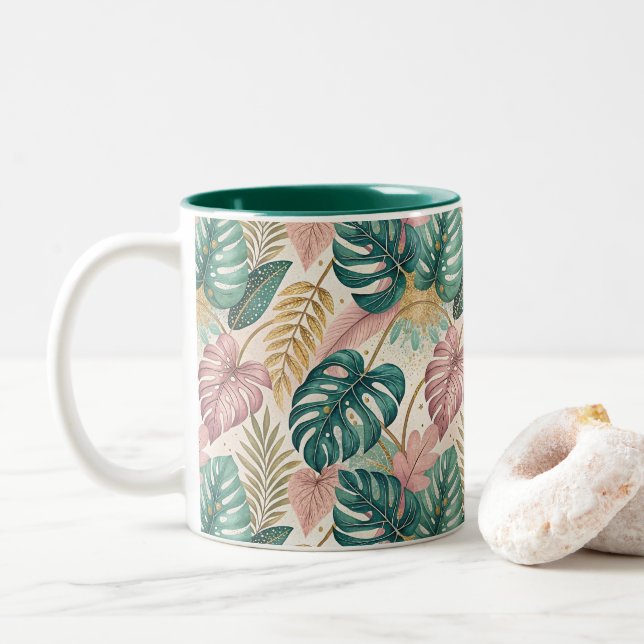 Elegant Monsteras Gold Två-Tonad Mugg (Med munk)