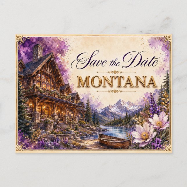 Elegant Montana Spara datum Bröllopsinbjudan Vykort (Framsida)