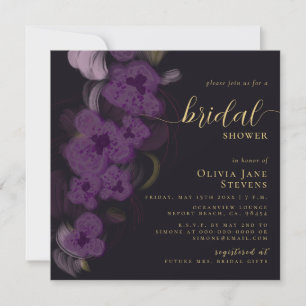 Elegant Moody Black Lila Orchids Möhippa Inbjudningar