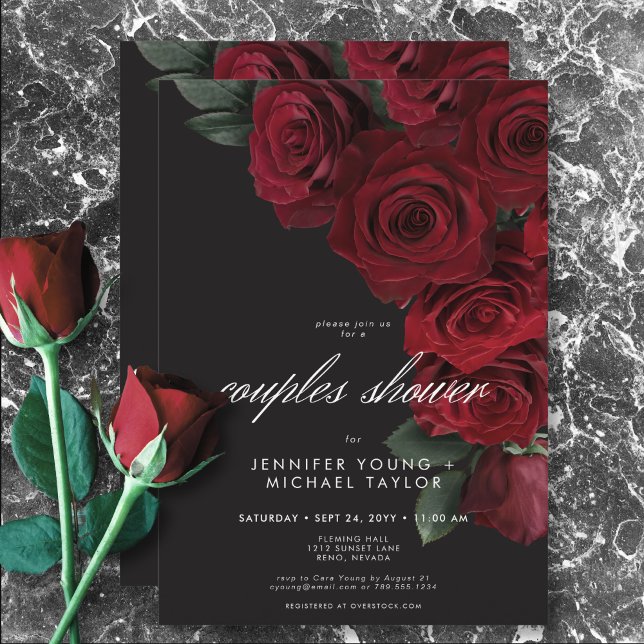 Elegant Moody Blodbild Ro Blommigt Par Shower Inbjudningar (Elegant Moody Blood Roses Floral Couples Shower Invitation)