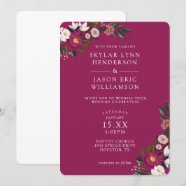 Elegant Moody Blommig Akvarell Burgunder Röd Bröll Inbjudningar