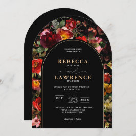 Elegant Moody Blommigt Black Arch Bröllop Inbjudningar
