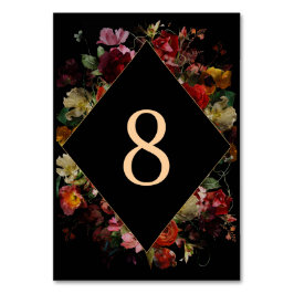 Elegant moody blommigt svart bröllop bordsnummer