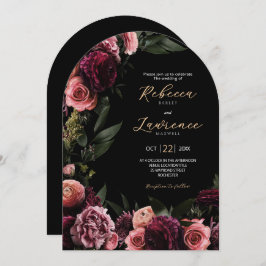 Elegant Moody blommor, svart båge bröllop Inbjudningar
