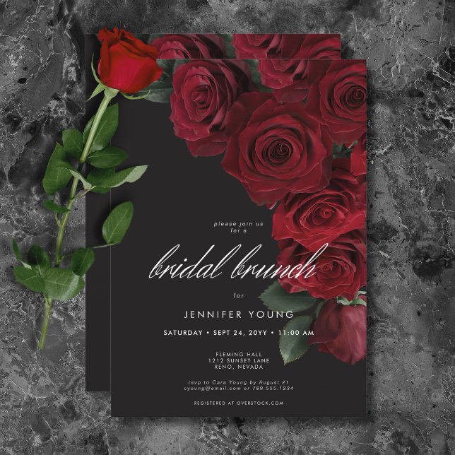 Elegant Moody Blood Ro Blommigt Möhippa Brunch  Bl Inbjudningar (Elegant Moody Blood Roses Floral Bridal Brunch)