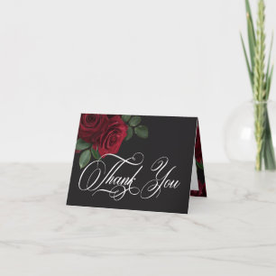 Elegant Moody Blood Röd ros Blommigt Bröllop mappa Tack Kort