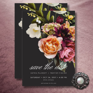 Elegant Moody Burgundy & Rosa Blommigt Bröllop Spara Datumet