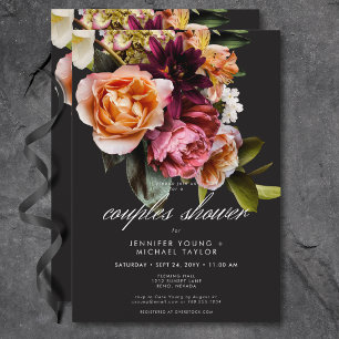 Elegant Moody Burgundy Rosa Blommigt Par Shower Inbjudningar