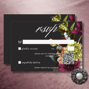 Elegant Moody Burgundy & Rosa Blommigt QR-kod OSA Kort