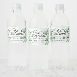 Elegant Moody Eucalyptus Lövs Greenery Bröllop Vattenflaskor Etikett