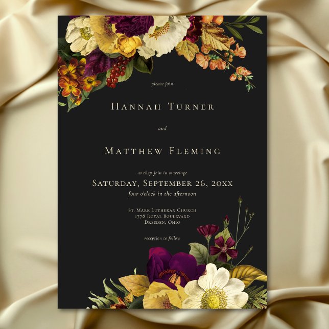 Elegant Moody Judiska Vintagen Blommigt Bröllop Inbjudningar (Elegant Moody Jewel Vintage Floral Wedding Invitation)