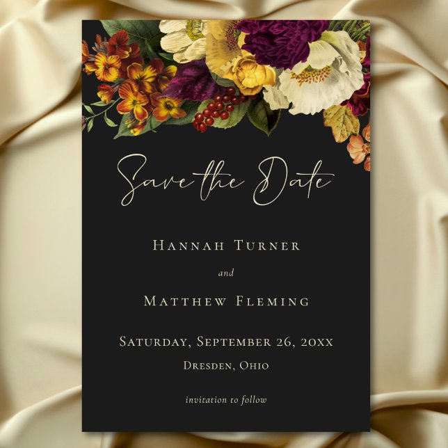 Elegant Moody Judiska Vintagen Blommigt Bröllop Spara Datumet (Elegant Moody Jewel Vintage Floral Wedding Save The Date)